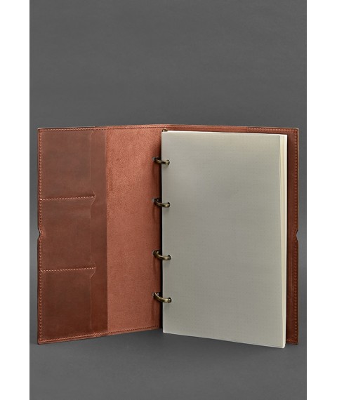 Leather notebook A4 on rings (soft book) 9.0 in soft light brown cover