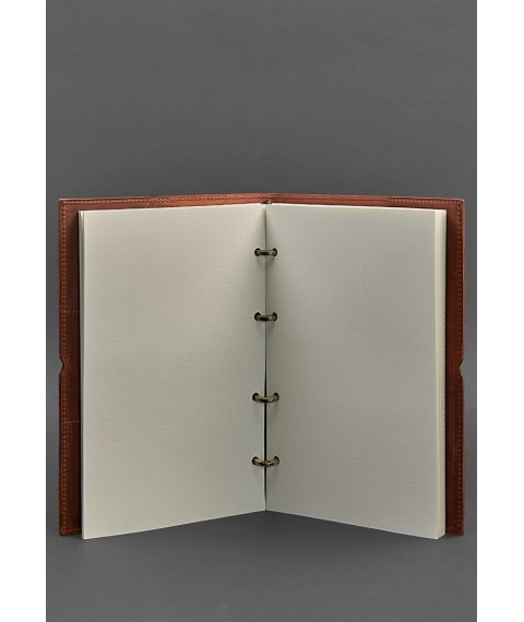 Leather notebook A4 on rings (soft book) 9.0 in soft light brown cover