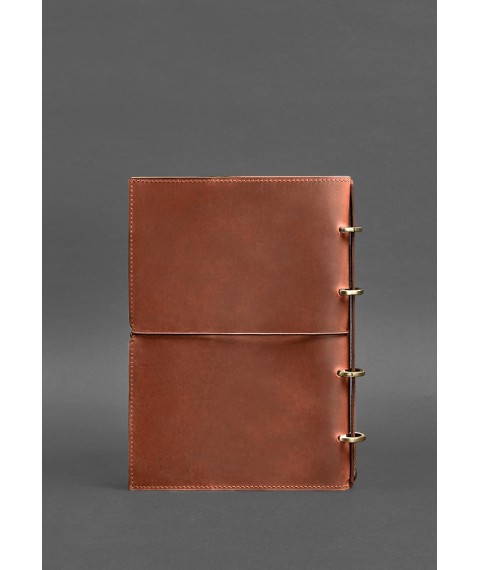 Leather notebook A4 on rings (soft book) 9.0 in soft light brown cover