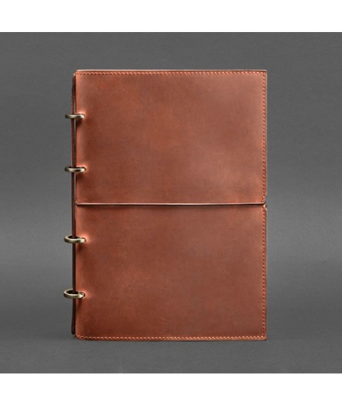 Leather notebook A4 on rings (soft book) 9.0 in soft light brown cover