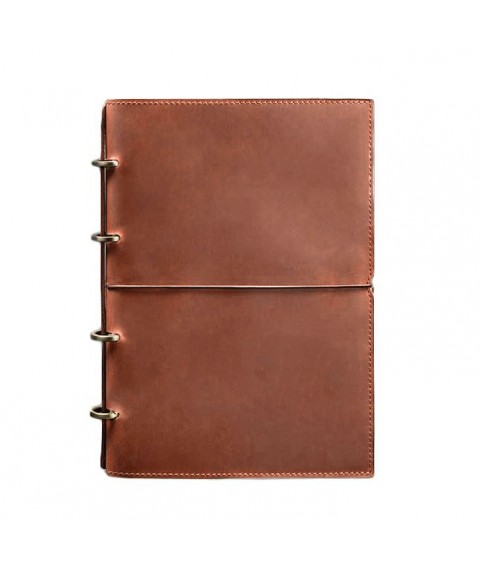 Leather notebook A4 on rings (soft book) 9.0 in soft light brown cover