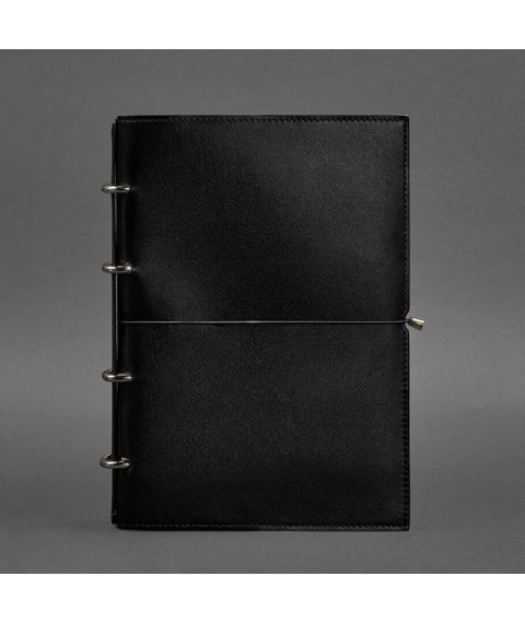 Leather notebook A4 on rings (soft book) 9.0 in soft cover black gloss