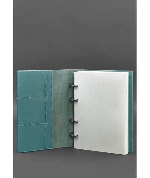 Leather ring notebook 9.0 with hard turquoise cover