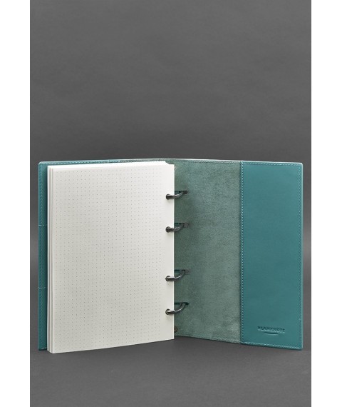 Leather ring notebook 9.0 with hard turquoise cover