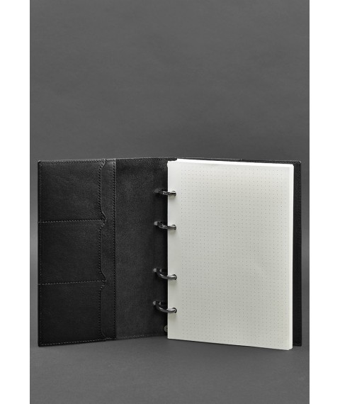 Leather Ring Notepad 9.0 with Hard Charcoal Black Cover