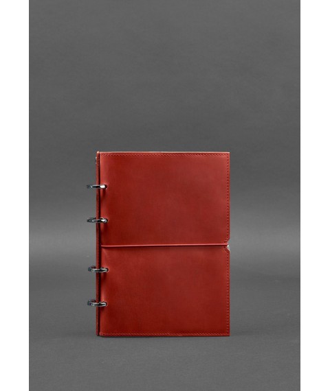 Leather notebook A5 on rings (soft book) 9.0 in soft coral cover
