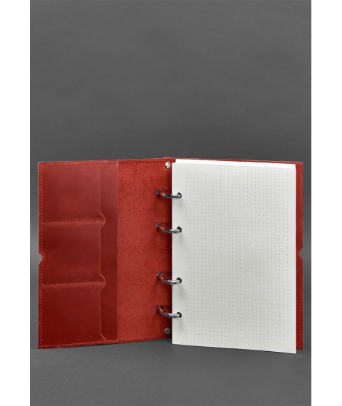 Leather notebook A5 on rings (soft book) 9.0 in soft coral cover