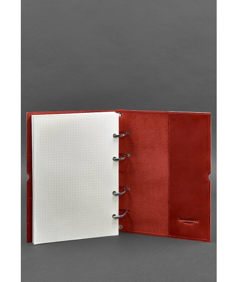 Leather notebook A5 on rings (soft book) 9.0 in soft coral cover
