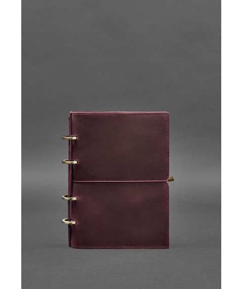 Leather notebook A5 on rings (soft book) 9.0 in soft burgundy cover