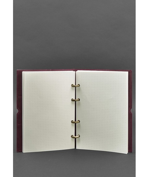 Leather notebook A5 on rings (soft book) 9.0 in soft burgundy cover