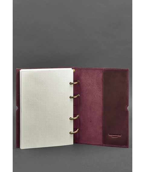 Leather notebook A5 on rings (soft book) 9.0 in soft burgundy cover