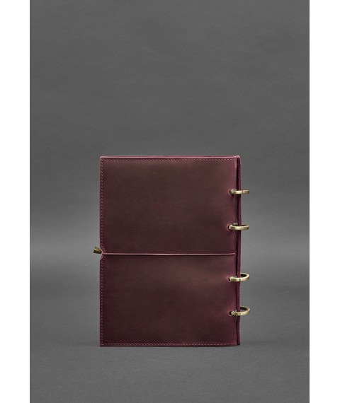 Leather notebook A5 on rings (soft book) 9.0 in soft burgundy cover