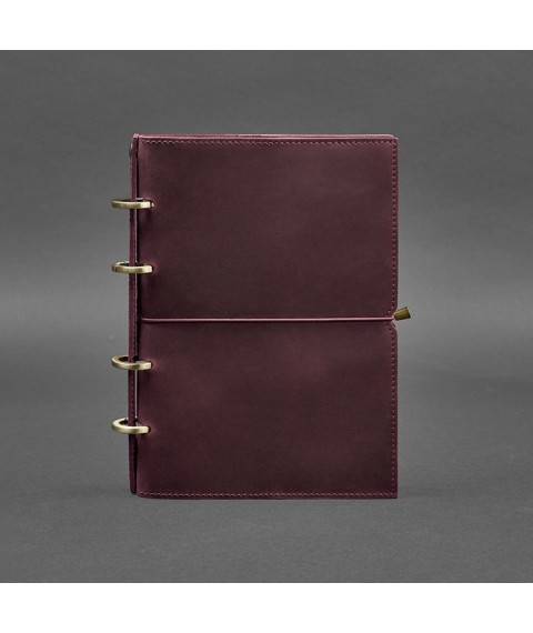 Leather notebook A5 on rings (soft book) 9.0 in soft burgundy cover
