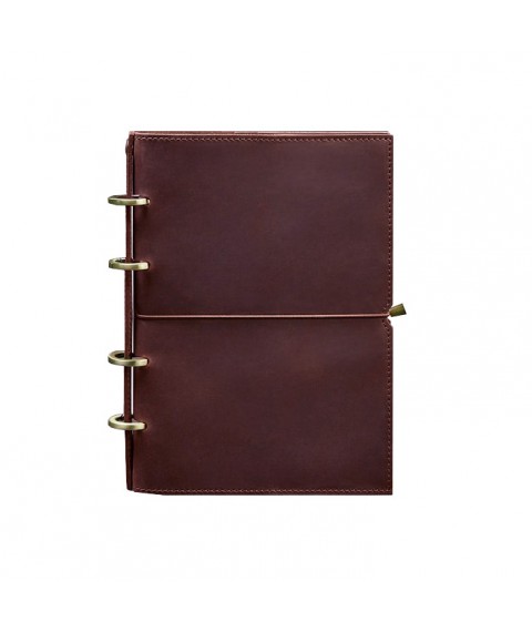 Leather notebook A5 on rings (soft book) 9.0 in soft burgundy cover