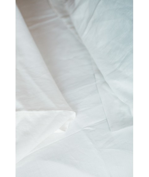 Комплект однотонної постільної білизни з льону у білому кольорі "Молоко"