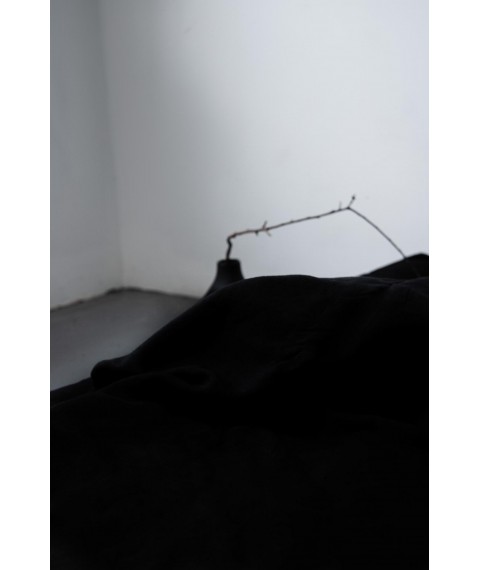 Комплект однотонної постільної білизни з льону у чорному кольорі "Вугілля" Півтораспальний
