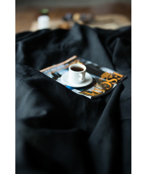 Комплект однотонної постільної білизни з льону у чорному кольорі "Вугілля" Півтораспальний