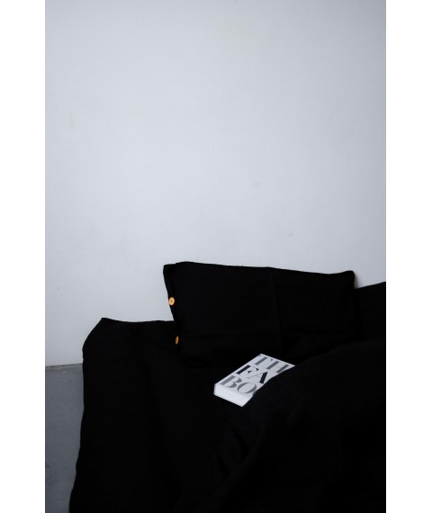 Комплект однотонної постільної білизни з льону у чорному кольорі "Вугілля" Сімейний
