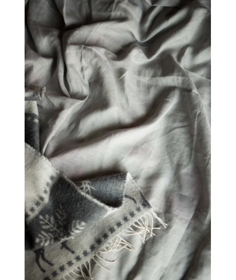 Комплект однотонної постільної білизни з льону у сірому кольорі "Димчастий" Двоспальний
