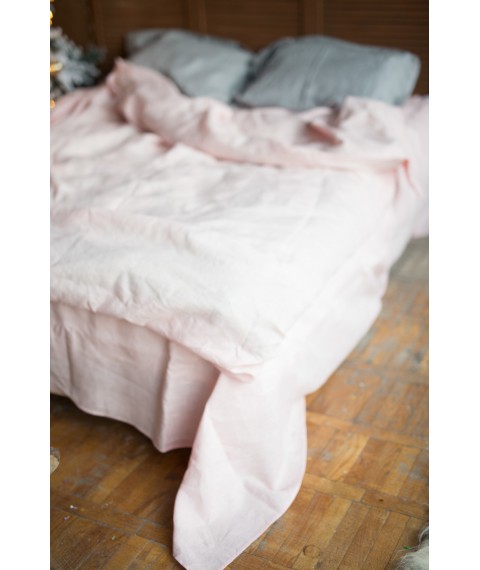 Комплект однотонної постільної білизни з льону у рожевому кольорі "Зефір" Односпальний