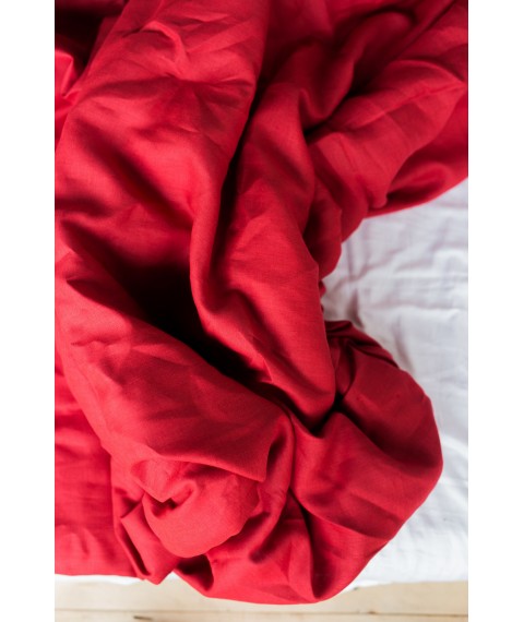 Комплект однотонної постільної білизни з льону у червоному кольорі "Поле маків"