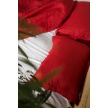 Комплект однотонної постільної білизни з льону у червоному кольорі "Поле маків" Односпальний