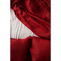 Комплект однотонної постільної білизни з льону у червоному кольорі "Поле маків" Односпальний