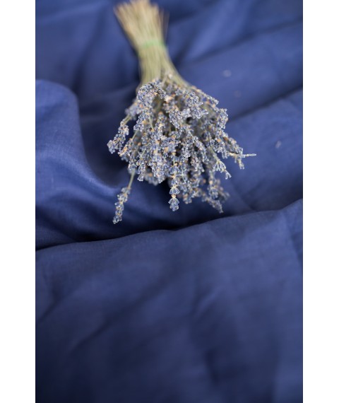 Комплект однотонної постільної білизни з льону у синьому кольорі "Індиго" Двоспальний