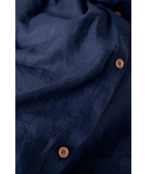 Комплект однотонної постільної білизни з льону у синьому кольорі "Індиго" Євро