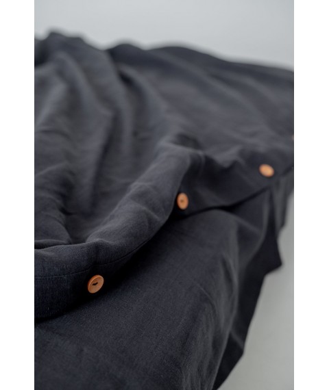 Комплект однотонної постільної білизни з льону у темно-сірому кольорі "Графіт" Односпальний