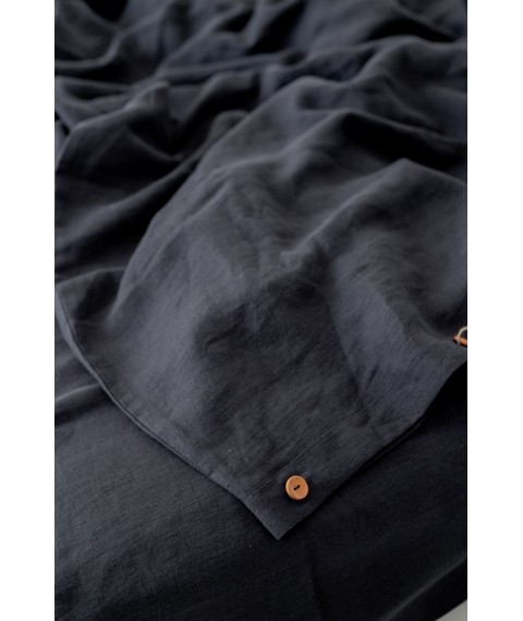 Комплект однотонної постільної білизни з льону у темно-сірому кольорі "Графіт" Односпальний
