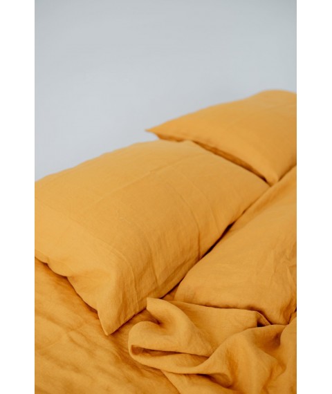 Комплект однотонної постільної білизни з льону у помаранчевому кольорі "Шафран"