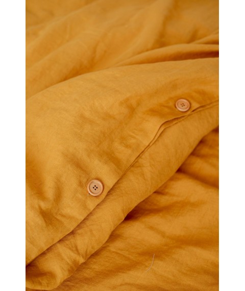 Комплект однотонної постільної білизни з льону у помаранчевому кольорі "Шафран"