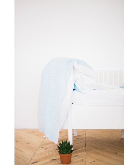 Комплект дитячої постільної білизни з льону у блакитному та білому кольорі "Небо"