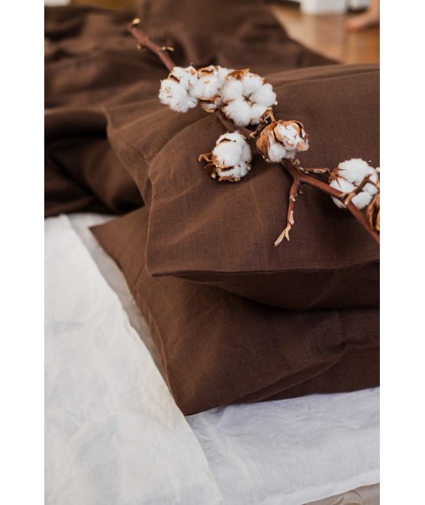 Комплект однотонної постільної білизни з льону у коричневому кольорі "Шоколад" Дитячий