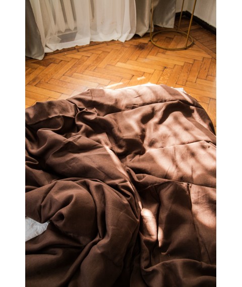 Комплект однотонної постільної білизни з льону у коричневому кольорі "Шоколад" Дитячий