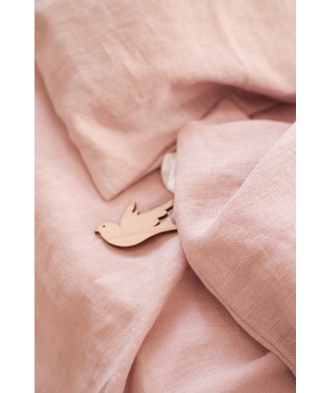 Комплект однотонної постільної білизни з льону у блідо-рожевому кольорі "Пильна троянда" Євро