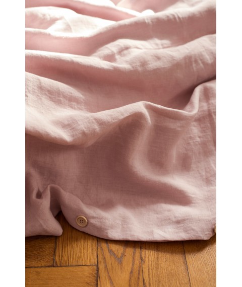 Комплект однотонної постільної білизни з льону у блідо-рожевому кольорі "Пильна троянда" Сімейний