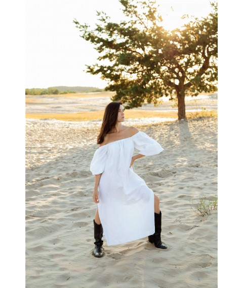 Сукня з льону та бавовни міді з широкими рукавами XL