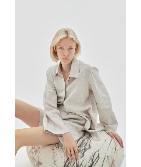 Костюм з льону вільного фасону - сорочка з шортами та штанами "Еко" M. Колекція "Карпати"