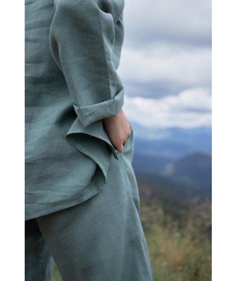 Костюм з льону вільного фасону - сорочка зі штанами "Папороть". Колекція "Карпати"