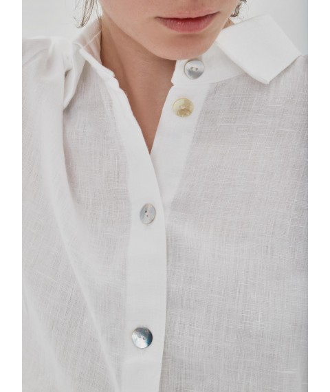 Костюм з льону вільного фасону - сорочка з шортами "Молоко" M. Колекція "Карпати"