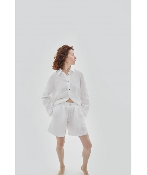 Костюм з льону вільного фасону - сорочка з шортами та штанами "Молоко" S. Колекція "Карпати"