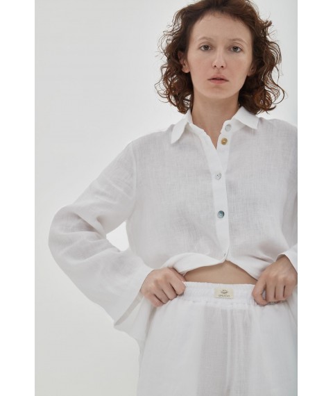 Костюм з льону вільного фасону - сорочка з шортами "Молоко" XL. Колекція "Карпати"