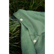Комплект однотонної постільної білизни з льону у теплому зеленому кольорі "Олива" Півтораспальний. Колекція "Карпати"
