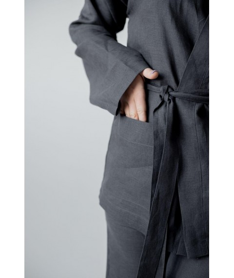 Костюм-кімоно зі штанами вільного фасону з льону жіночій "Графіт" XL