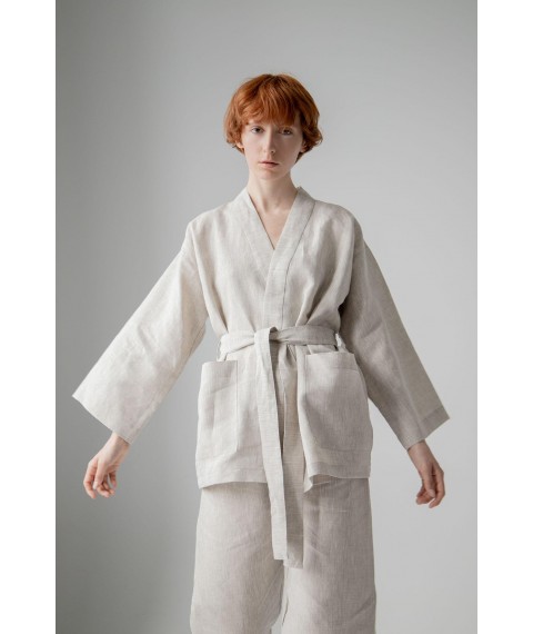 Костюм-кімоно зі штанами вільного фасону з льону жіночій "Еко" M