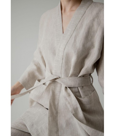 Костюм-кімоно зі штанами вільного фасону з льону жіночій "Еко" M