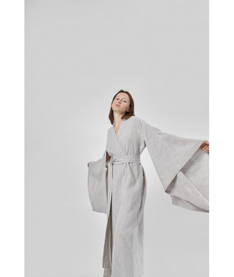 Сукня-кімоно з льону в японському стилі з вишивкою XL. Колекція "Колоски"