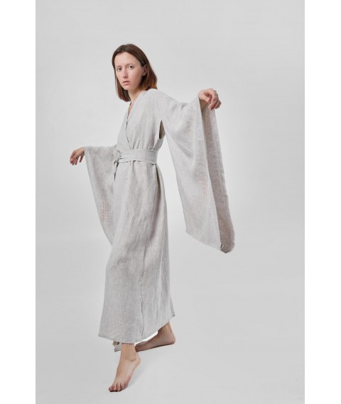 Сукня-кімоно з льону в японському стилі з вишивкою XXL. Колекція "Колоски"